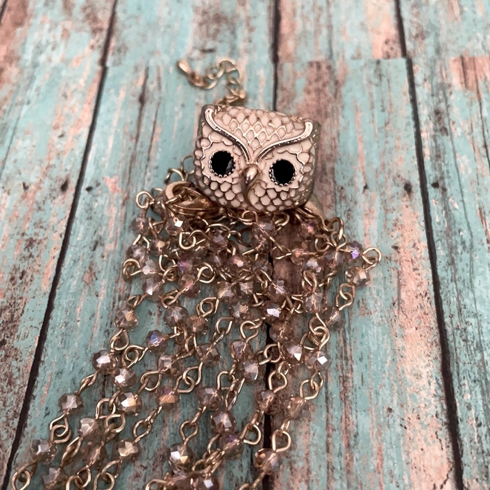 Rosary Style Swarovski Beaded Necklaces Set of 2 & Owl Cocktail Ring